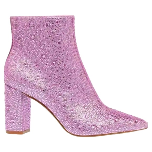 Betsey Johnson Shoes - BETSEY JOHNSON KYLA Boots pink rhinestone chunky heels pointed toe 10